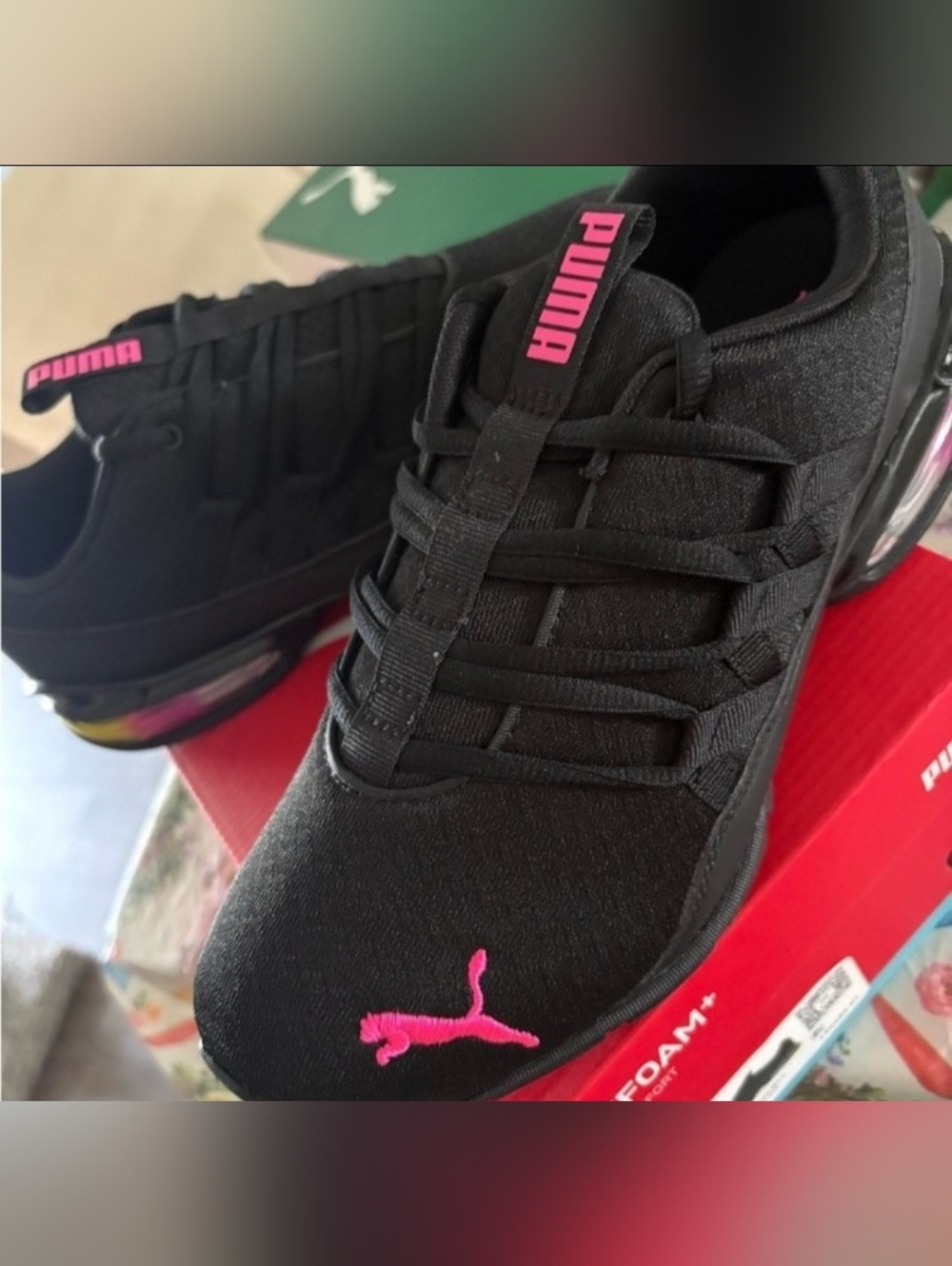 ❤️NeW!!❤️ PUMA RIAZ PROWL RAINBOW ATHLETIC SHOES Black/Luminous Pink Size 6.5